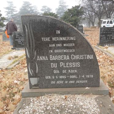 PLESSIS Anna Barbera Christina, du nee DE KOCK 1895-1978