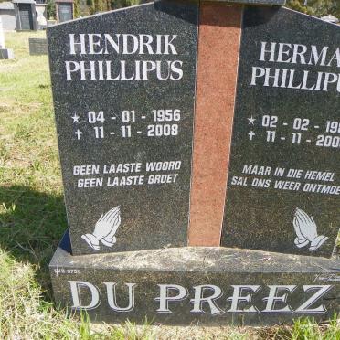 PREEZ Hendrik Phillipus, du 1956-2008 :: DU PREEZ Herman Phillipus 1986-2008