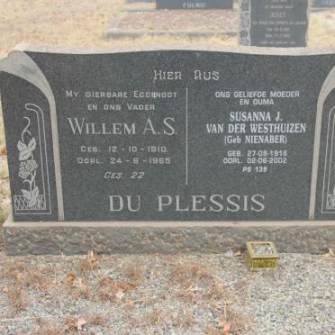 PLESSIS Willem A.S., du 1910-1965 &amp; Susanna J. VAN DER WESTHUIZEN nee NIENABER 1916-2002