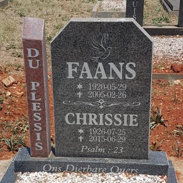 PLESSIS Faans, du 1920-2005 &amp; Chrissie 1926-2015