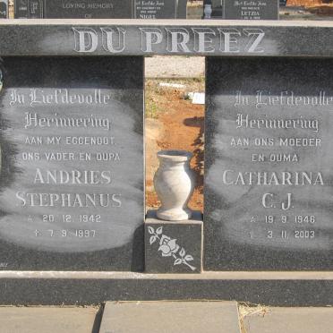 PREEZ Andries Stephanus, du 1942-1997 &amp; Catharina C.J. 1946-2003
