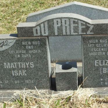 PREEZ Matthys Isak, du 1934- &amp; Elizabeth 1936-1996
