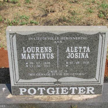 POTGIETER Lourens Martinus 1928-2011 & Aletta Josina 1935- 