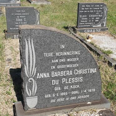 PLESSIS Anna Barbera Christina, du nee DE KOCK 1895-1978
