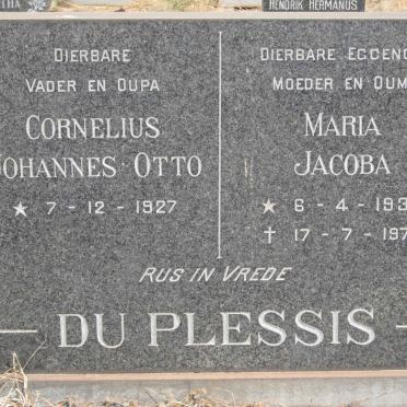 PLESSIS Cornelius Johannes Otto, du 1927- &amp; Maria Jacoba 1930-1978