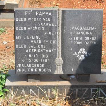 PLETZEN ?, van 1916-1984 &amp; Magdalena Francina 1916-2005