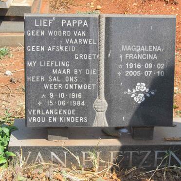 PLETZEN ?, van 1916-1984 &amp; Magdalena Francina 1916-2005