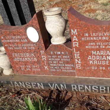 RENSBURG Frederik Johannes, Janse van 1947-2000 & Maria Adriana KRUGER 1947- 