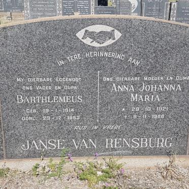 RENSBURG Barthlemeus, Janse van 1914-1963 &amp; Anna Johanna Maria 1921-1986