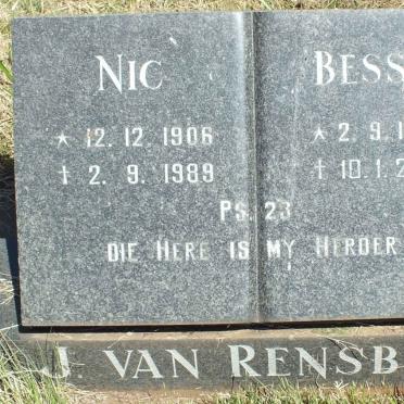 RENSBURG Nic, J. van 1906-1989 &amp; Bessie 1914-2015