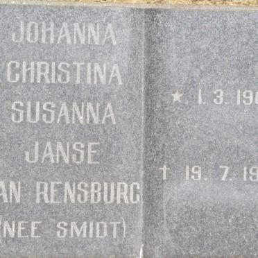 RENSBURG Georg Frederik, Janse van 1907-1983 &amp; Johanna Christina Susanna SMIDT 1904-1983
