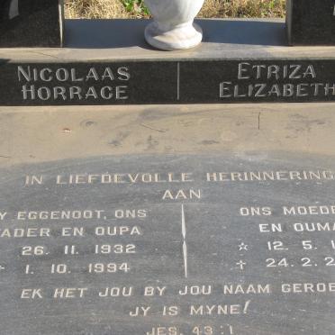 RHEEDER Nicolaas Horrace 1932-1994 &amp; Etriza Elizbeth 1945-2008