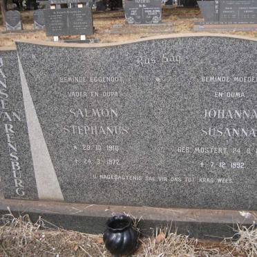 RENSBURG Salmon Stephanus, Janse van 1910-1972 &amp; Johanna Susanna MOSTERT 1916-1992