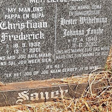 SAUER Christiaan Frederick 1932-2001 & Hester Wilhelmina Johanna FOUCHE 1940-2013