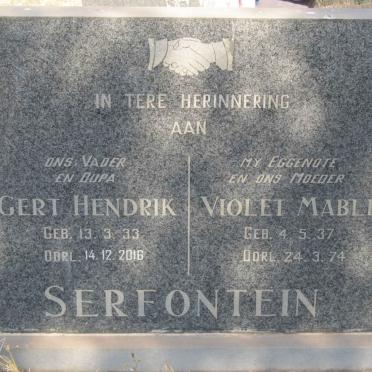 SERFONTEIN Gert Hendrik 1933-2016 &amp; Violet Mable 1937-1974