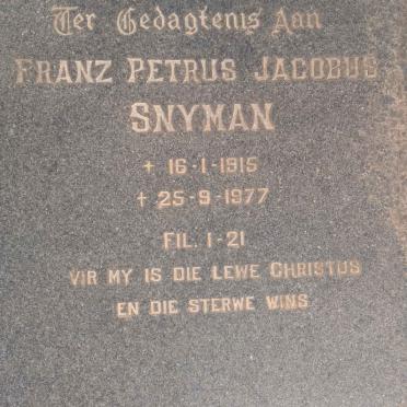 SNYMAN Franz Petrus Jacobus 1915-1977