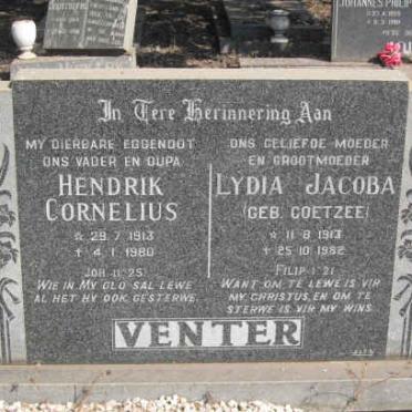 VENTER Hendrik Cornelius 1913-1980 &amp; Lydia Jacoba COETZEE 1913-1982