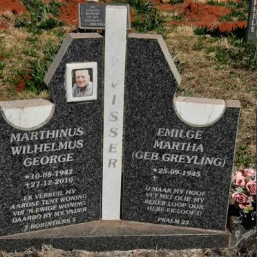 VISSER Marthinus Wilhelmus George 1942-2010 & Emilge Martha GREYLING 1945-