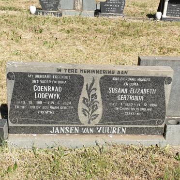 VUUREN Coenraad Lodewyk, Jansen van 1919-1984 &amp; Susanna Elizabeth Gertruida 1930-1996