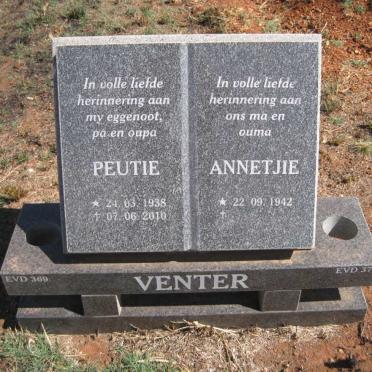 VENTER Peutie 1938-2010 &amp; Annetjie 1942-
