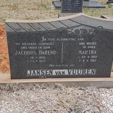 VUUREN Jacobus Barend, Jansen van 1898-1978 &amp; Martha 1902-1982