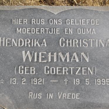 WIEHMAN Hendrika Christina nee COERTZEN 1921-1995 