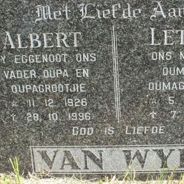 WYK Albert, van 1926-1996 &amp; Lettie 1927-2014