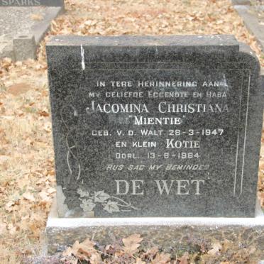 WET Jacomina Christiana, de nee V.D. WALT 1947-1964 :: DE WET Kotie -1964