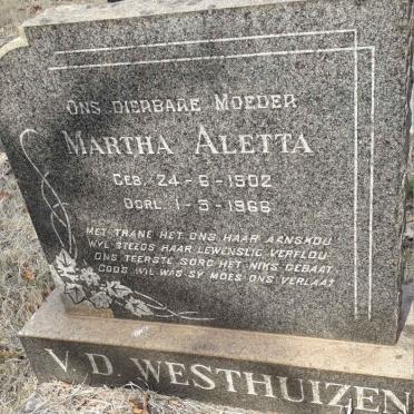 WESTHUIZEN Martha Aletta, v.d. 1902-1966