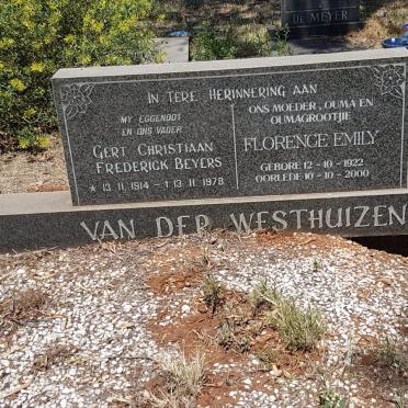 WESTHUIZEN Gert Christiaan Frederick Beyers, van der 1914-1978 &amp; Florence Emily 1922-2000
