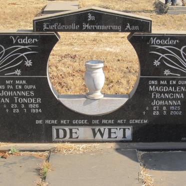 WET Johannes van Tonder, de 1926-1994 &amp; Magdalena Francina Johanna 1925-2002