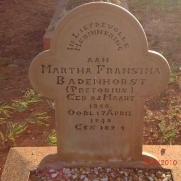 BADENHORST Martha Fransina nee PRETORIUS 1866-1948