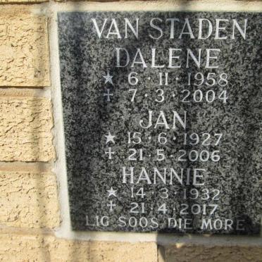 STADEN Jan, 1927-2006 &amp; Hannie 1932-2017 :: VAN STADEN Dalene 1958-2004