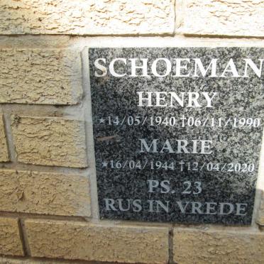 SCHOEMAN Henry 1940-1990 &amp; Marie 1944-2020