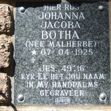 BOTHA Johanna Jacoba nee MALHERBE 1925-