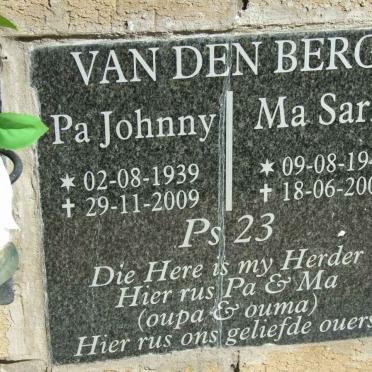 BERG Johnny, van den 1939-2009 &amp; Sarie 1946-2009
