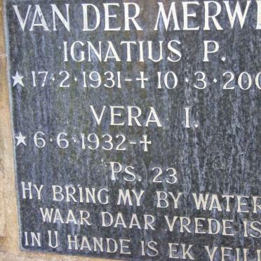 MERWE Ignatius P., van der 1931-2003 &amp; Vera I. 1932-