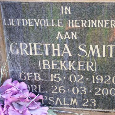 SMITH Grietha nee BEKKER 1920-2003