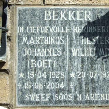 BEKKER Marthinus Johannes 1928-2004 &amp; Hester Wilhelmina 1923-