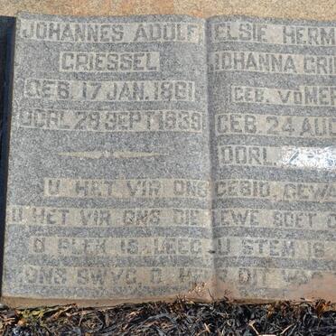 GRIESSEL Johannes Adolf 1861-1939 &amp; Elsie Hermiena Johanna V.D. MERWE 1869-1948