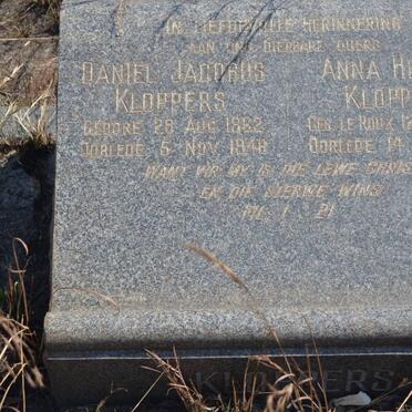 KLOPPERS Daniel Jacobus 1862-1946 &amp; Anna Helena LE ROUX 1874-1959