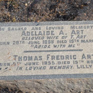 ART Thomas Fredric 1855-1945 &amp; Adelaide A. 1859-1933