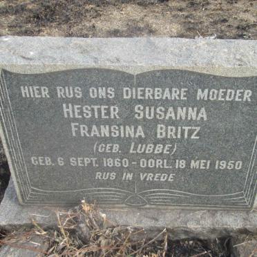 BRITZ Hester Susanna Fransina nee LUBBE 1860-1950