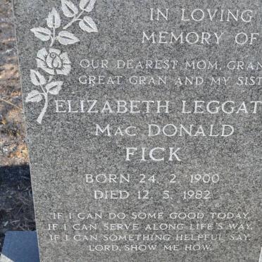 FICK Elizabeth Leggatt MacDonald 1900-1982