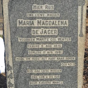 JAGER Maria Magdalena, de voorheen MARITZ nee VENTER 1875-1941