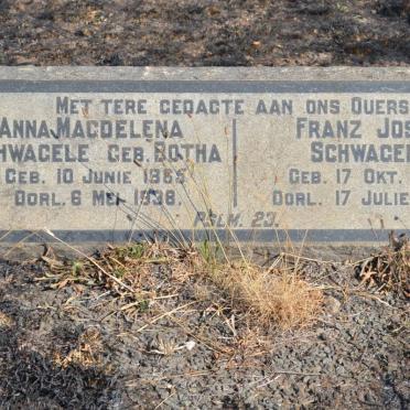 SCHWAGELE Franz Josef 1863-1947 &amp; Anna Magdelena BOTHA 1865-1938