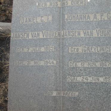 VUUREN Daniel G.L., Jansen van 1863-1944 &amp; Johanna A.P.C. GREYLING 1867-1921