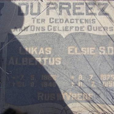 PREEZ Lukas Albertus, du 1882-1946 &amp; Elsie S.D. 1875-1951