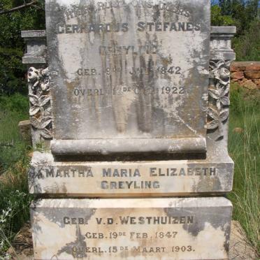 GREYLING Gerhardus Stefanes 1842-1922 &amp; Martha Maria Elizabeth V.D. WESTHUIZEN 1847-1903
