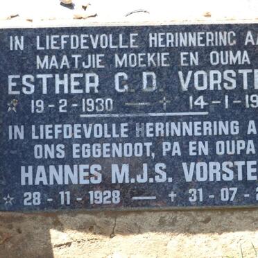 VORSTER Hannes M.J.S. 1928-2002 &amp; Esther G.D. 1930-1984
